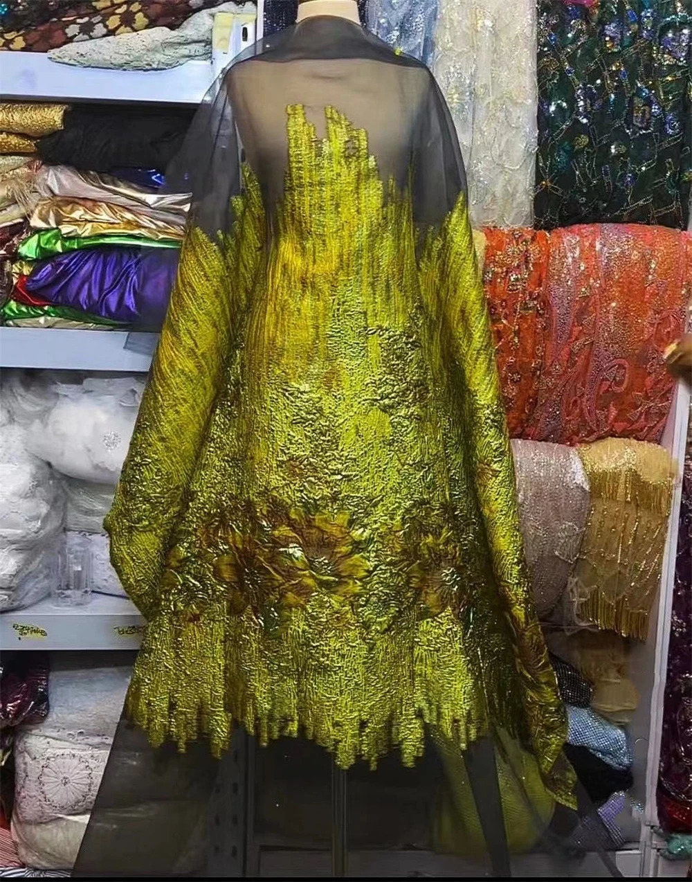 High Quality African Brocade Jacquard Fabric Damask French Net Tulle Mesh Gilding Lace Dress Material Brocard Tissu 5 Yard DJO49 250407