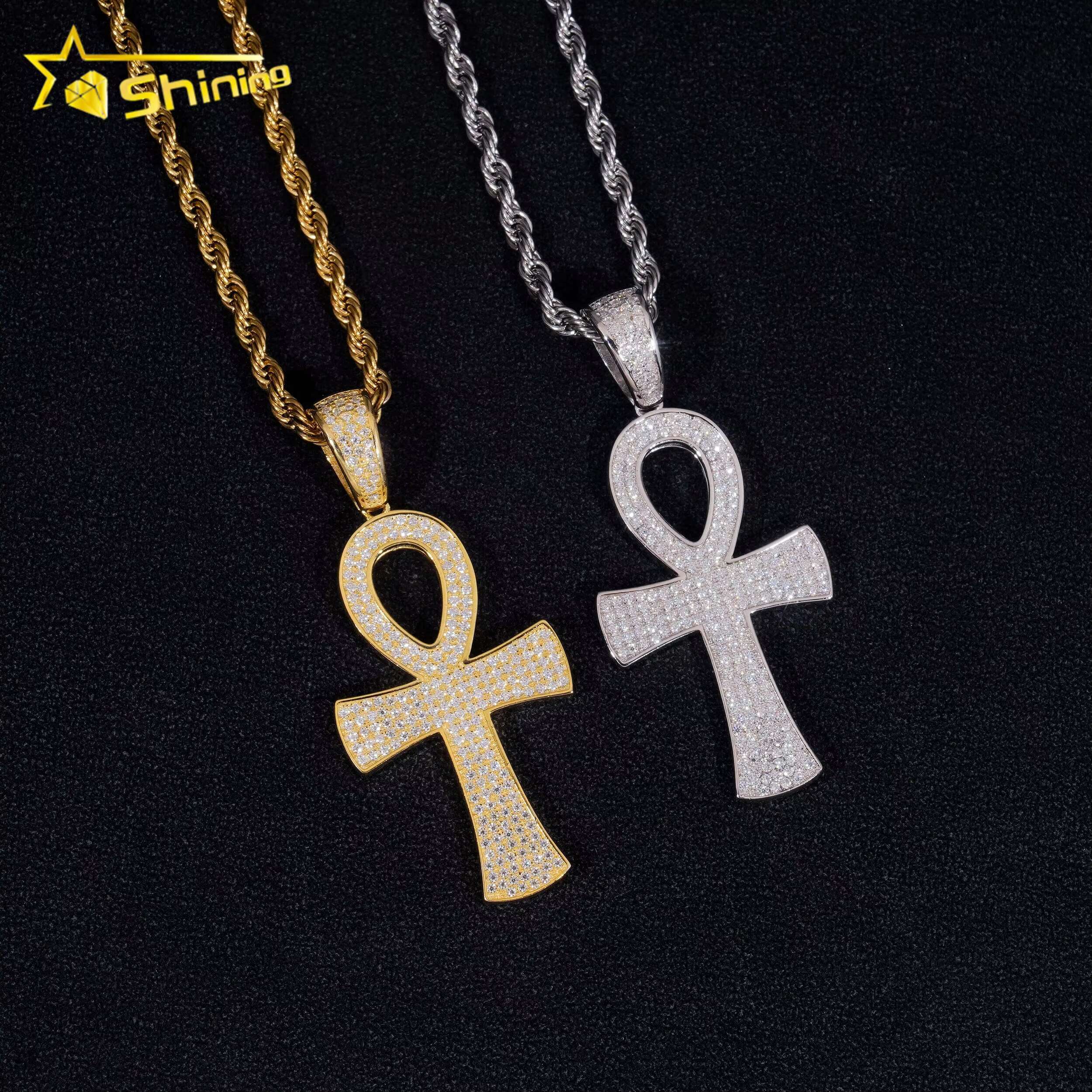 GRA Certificate 925 Sterling Silver Hip Hop Mens Iced Out Diamond Moissanite Cross Pendant