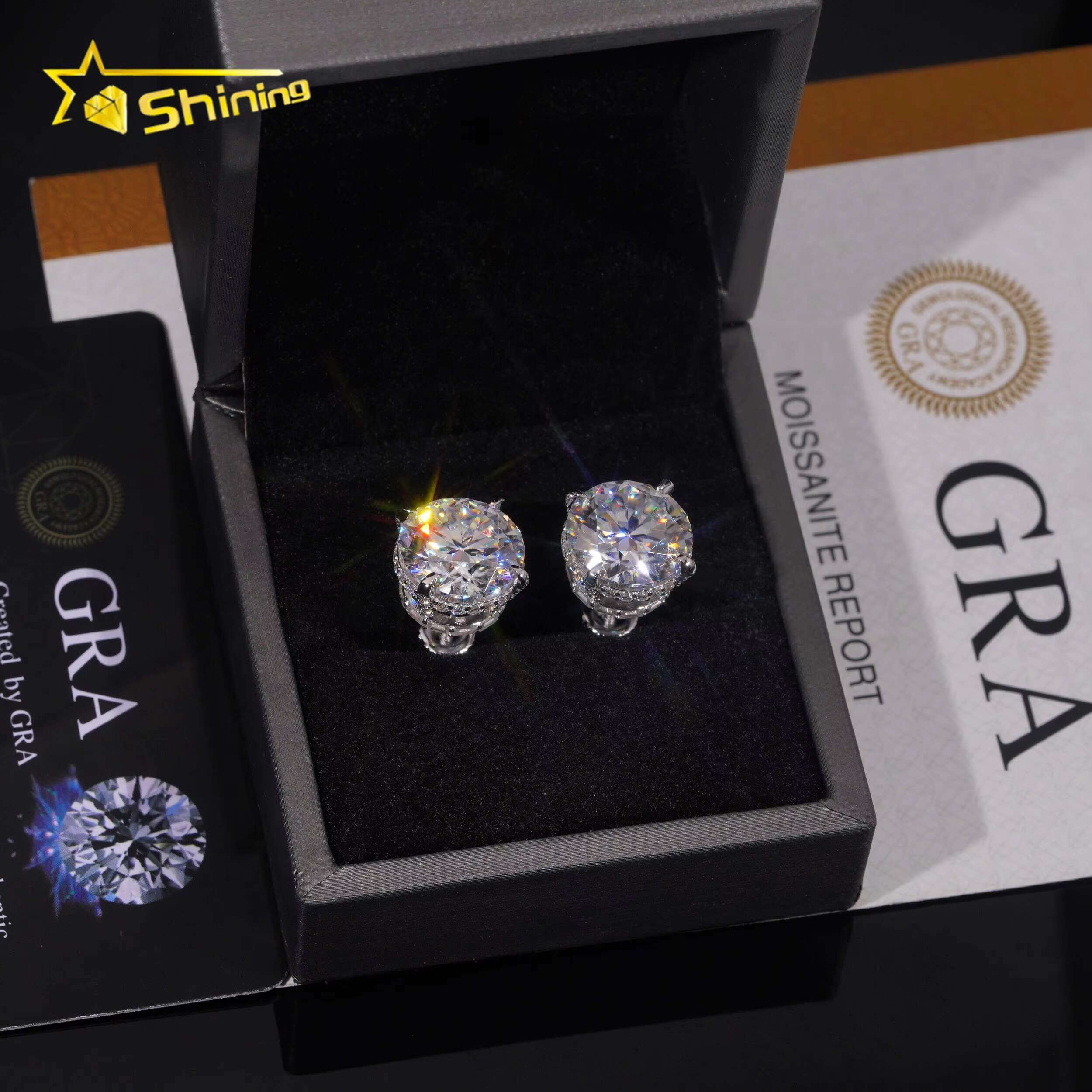 GRA Certificate High Quality Luxury Big Size 13mm Diamond Iced Out 925 Silver Stud Moissanite Hip Hop Earrings