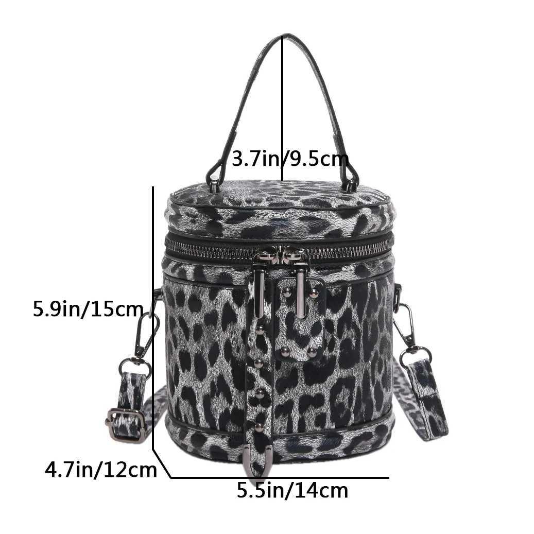 Retro womens bag 2024 leopard PU leather cross body mini womens zipper round bucket handbag wallet messenger bagXJ250412