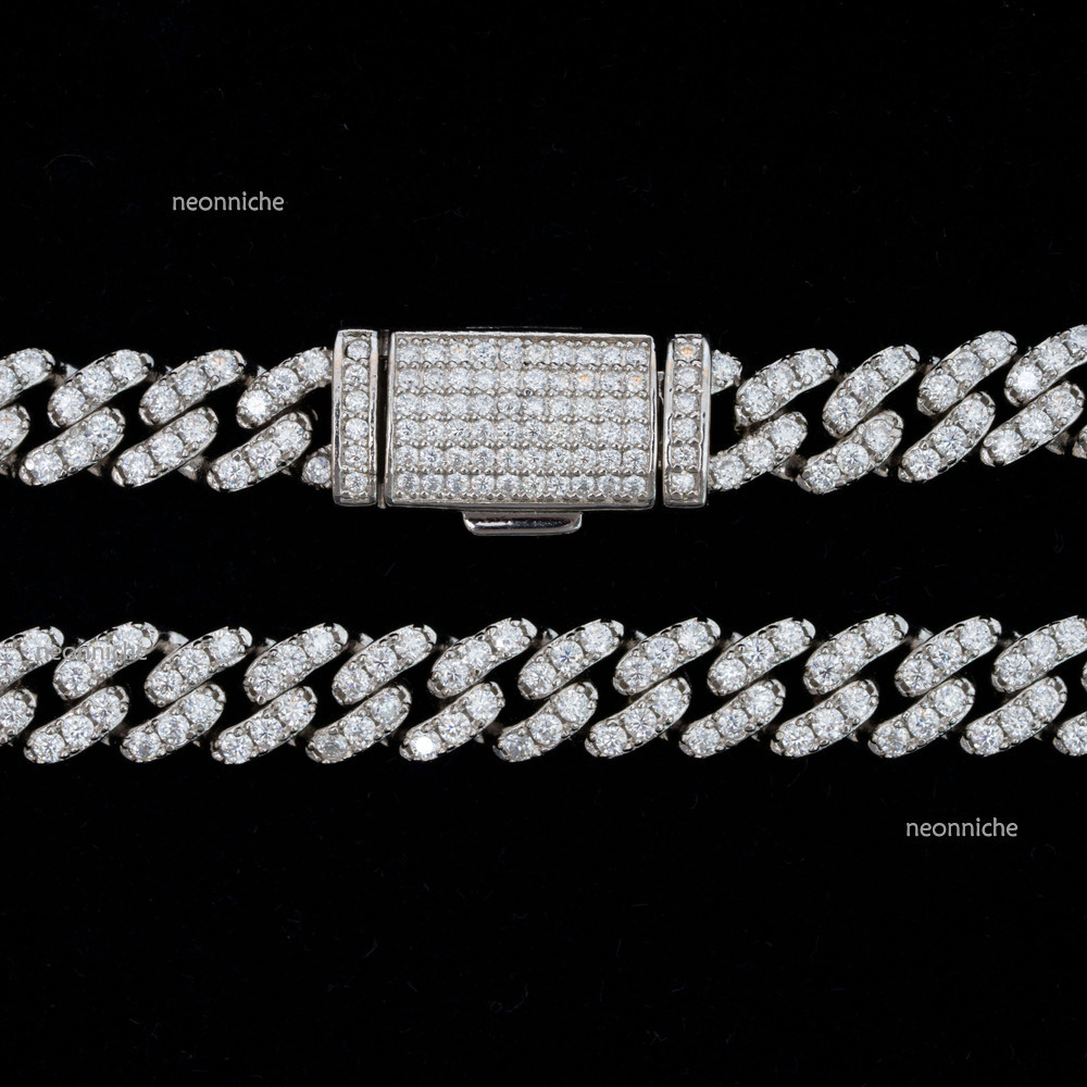 Qian Jian Mossanite Jewelry Hiphop Exquisite Cuban k Chain Necklace VVS Iced 6mm Moissanite Dia for Men