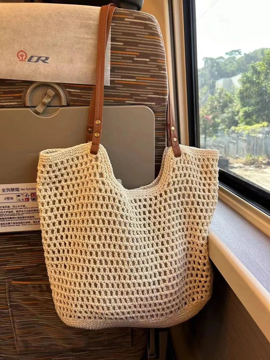 Leisure hollow mesh large capacity hand-held tote bag cotton woven shoulder bag summer Bali beach vacation womens bag 250407
