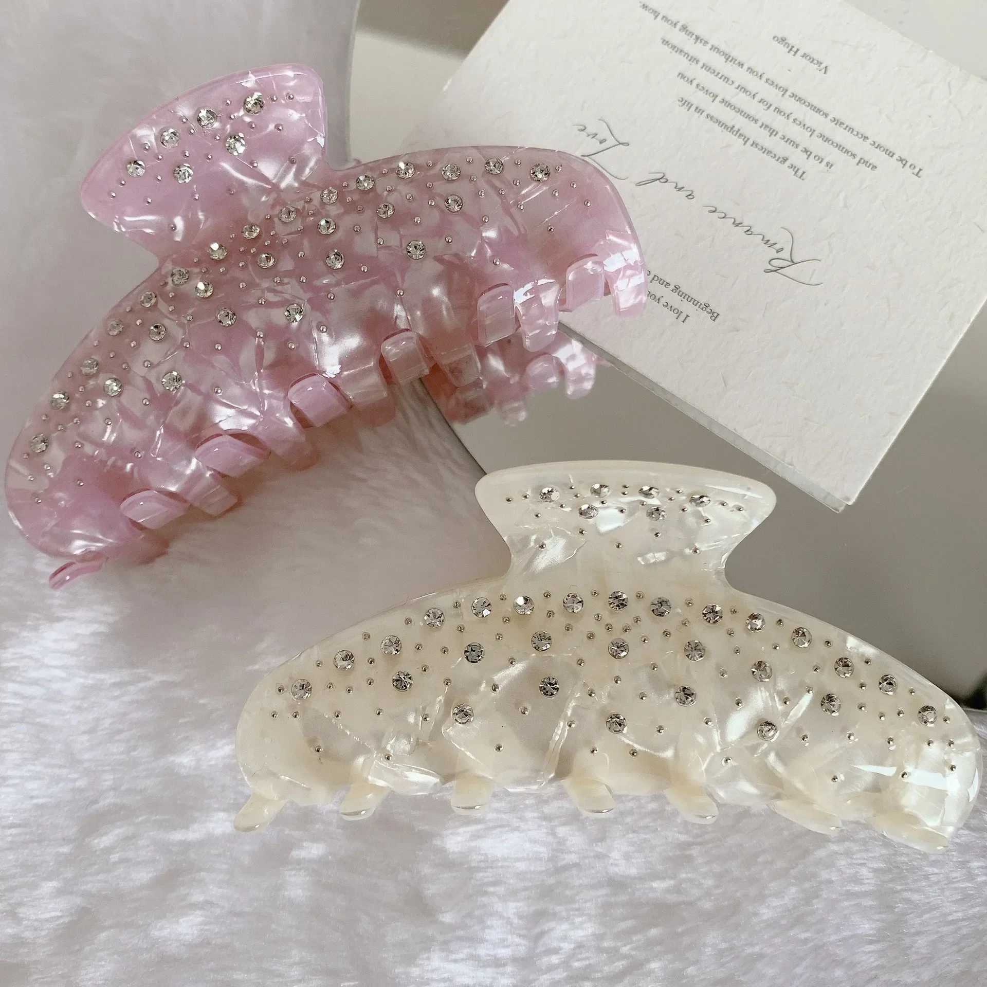 New Elegant Rheinstone Acetate Hair Claw Purple White Hair Clip Shark Clip Female Hair Accessories Gift Y2504012
