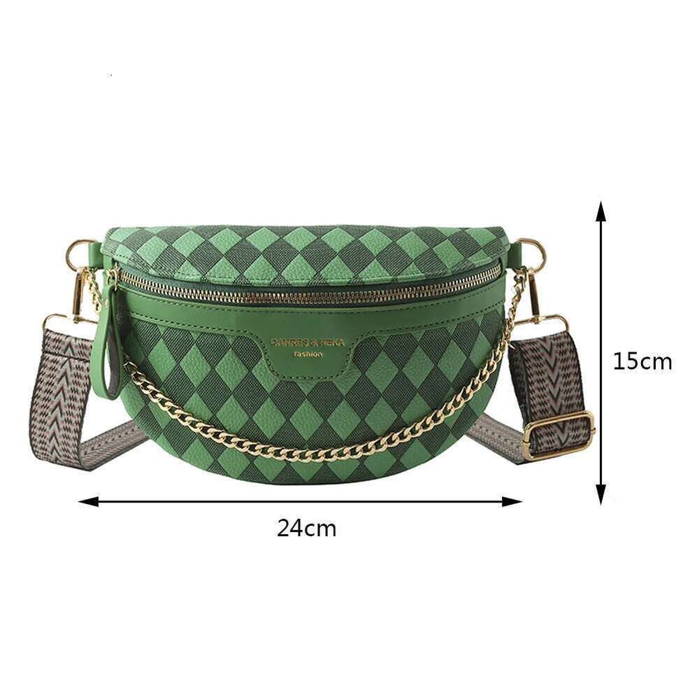 Rhombic Lattice Fanny Pack Bum Bag Fashion Chain Women Messenger Bags Casual PU Leather Simple Wide Strap for Weekend Vacation