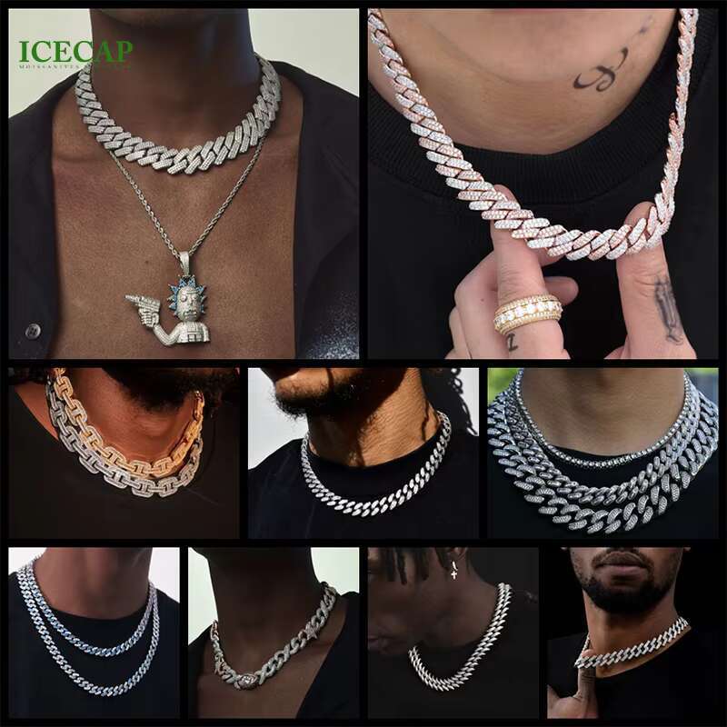 18mm Custom Rose Gold Cuban Link Chain Charms Miami Necklace Vvs Moissanite Diamonds 925 Silver Hiphop Jeweley for Men and Women