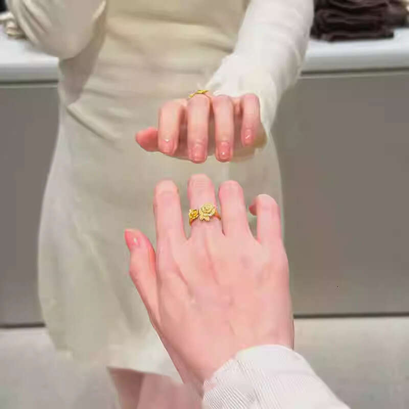 Real Gold Plated Zircon Rose Flower Open Simple Niche Design Index Finger Ring New High-end Sense Jewelry for Women