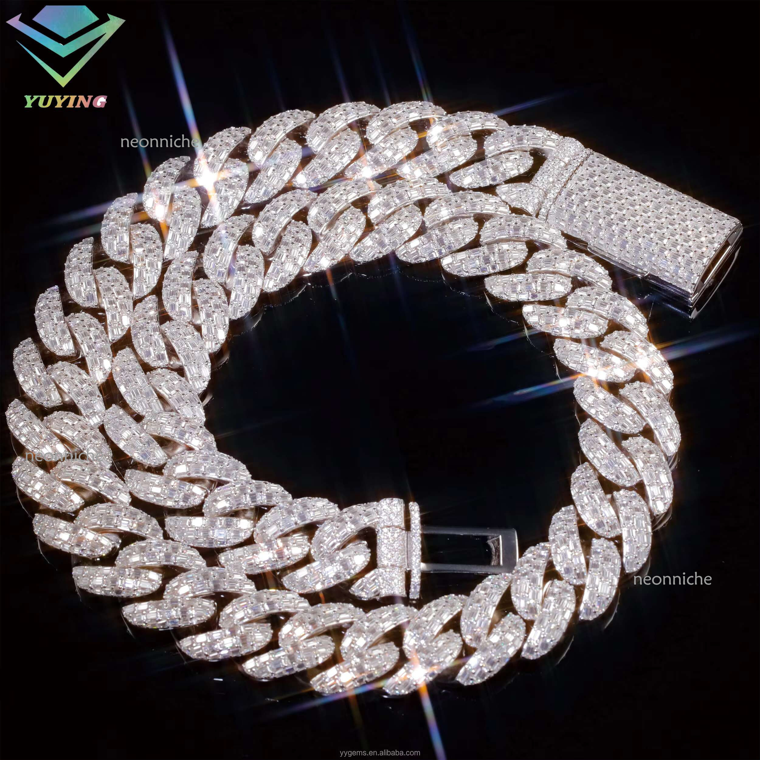 Bgbg Hiphop 22mm 20mm Rectangular Baguette Sier Iced Out Moissanite Cuban k Chain