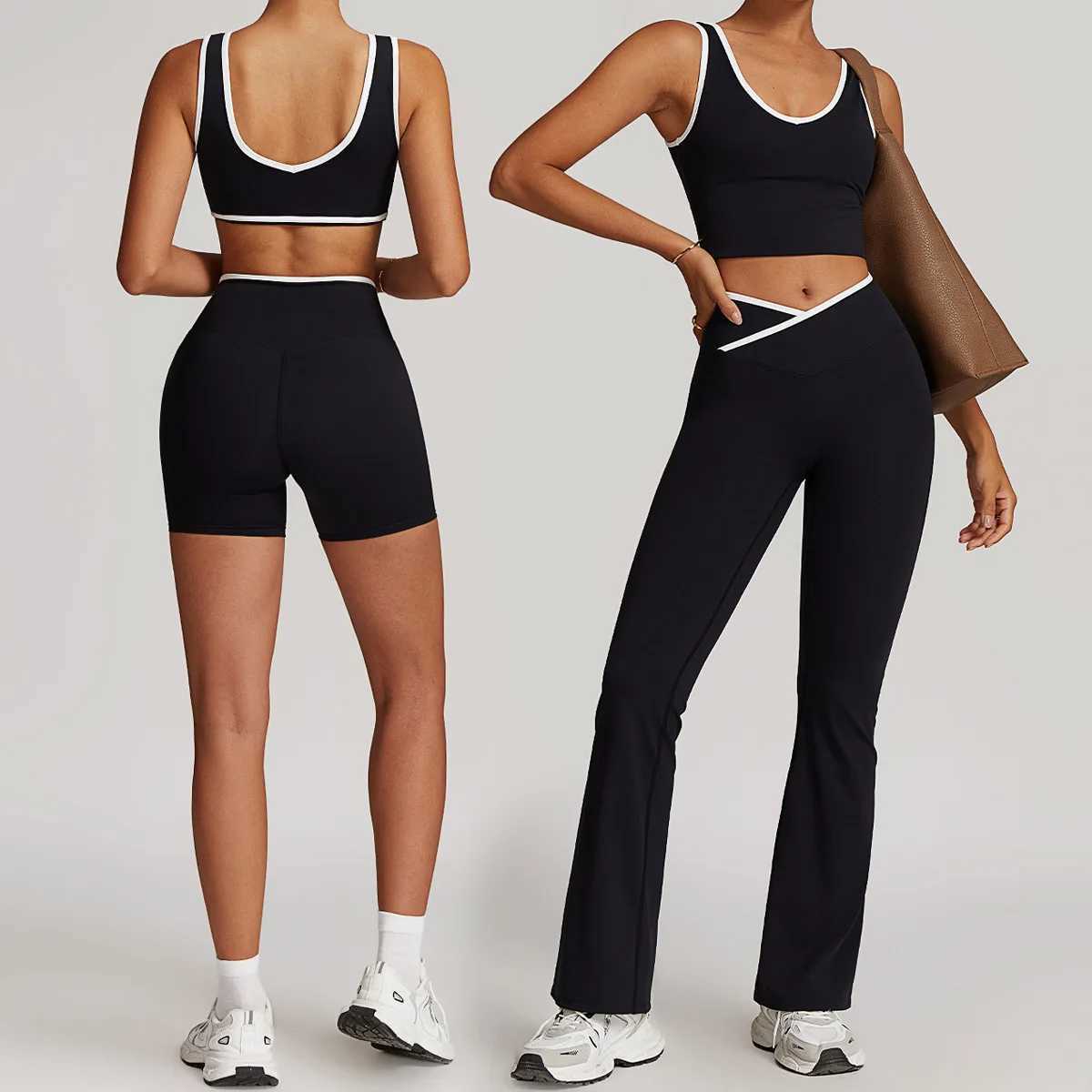 High quality Yoga Set 2 Piece Women Shorts vest Suits Workout Bra Cropped Sports High Waist Gym flares Legging Fitness Wear 8843 J251112