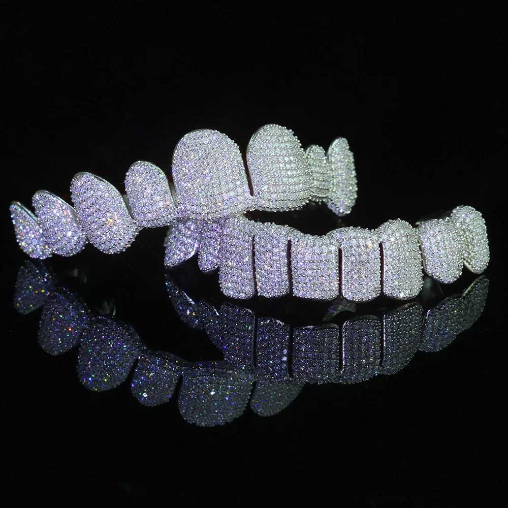 Hip Hop custom 8 pairs of 8 teeth deep Perm cutting VVS Moissanite Grillz ice out 925 sterling silver white gold Grillz W250412