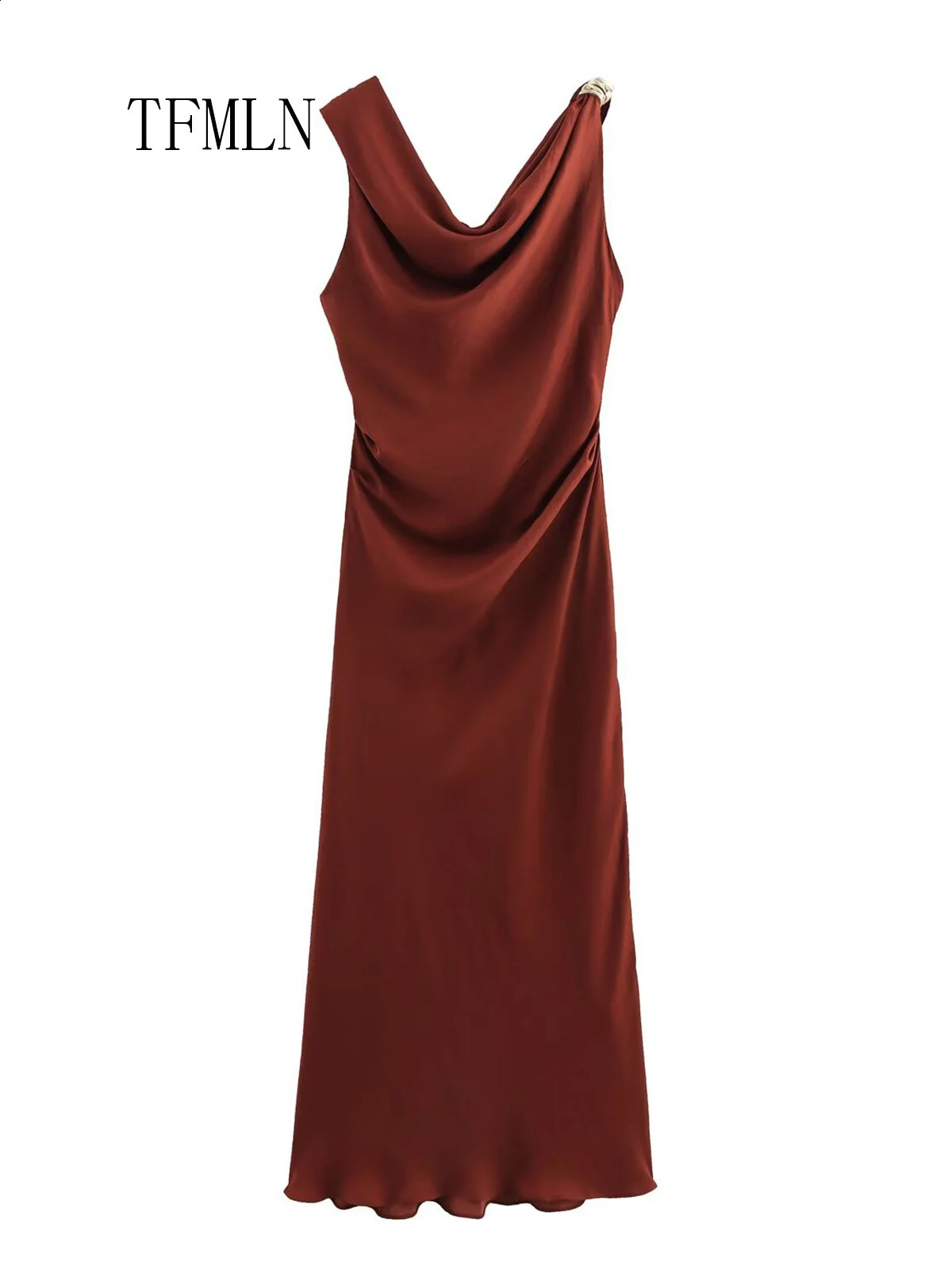 TFMLN Elegant Womens Solid Midi Long Dress Summer Fashion Sleeveless Ultra Thin Party Dress Chic Kosar Beach Style Dress 250408