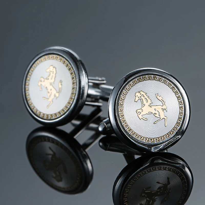 Classic mens French shirt cufflinks metal animal round horse cufflinks buttons wedding accessories jewelry giftsT250412