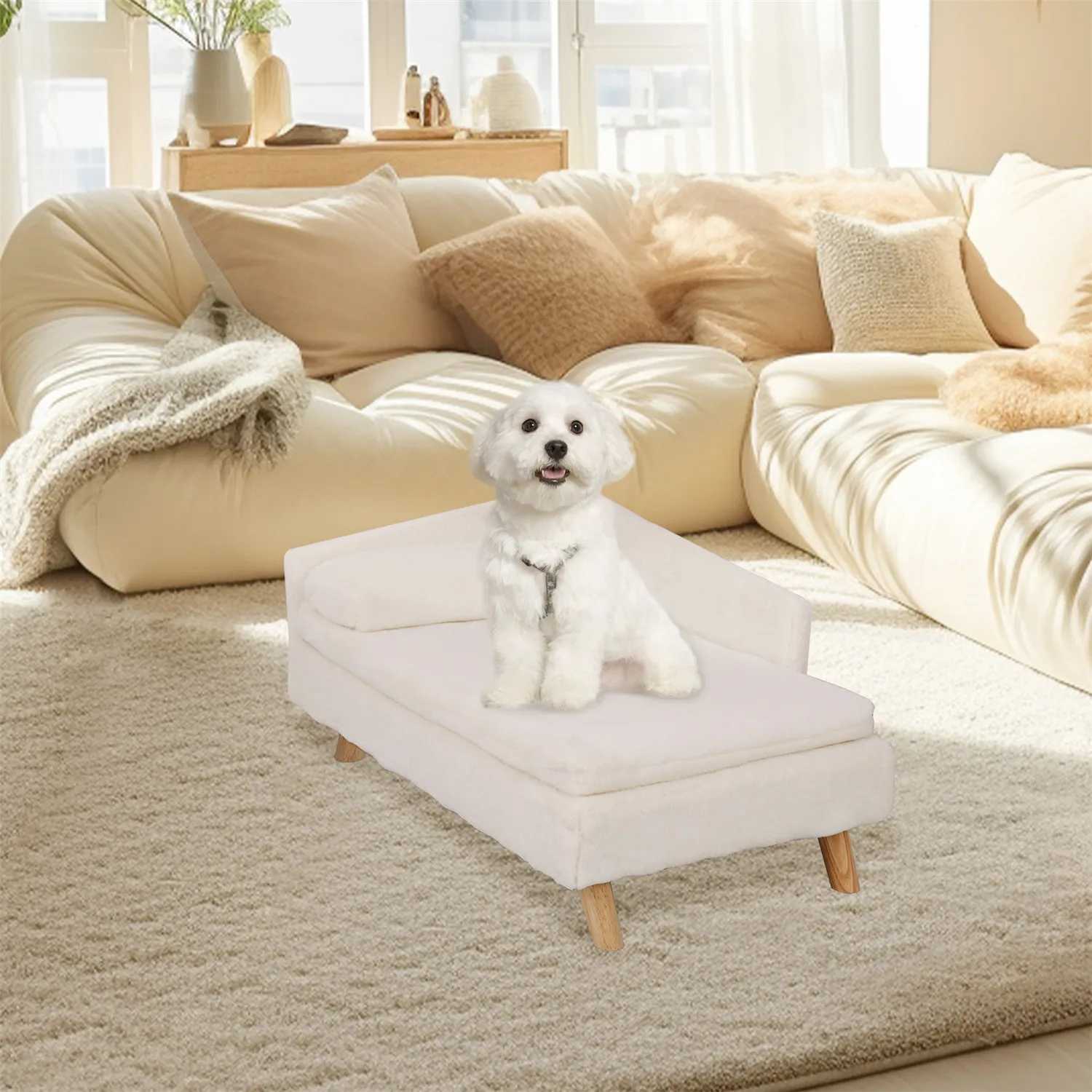 Elevator pet bed Nordic pet footstool bed waterproof with comfortable cushion pet sofa bed with hardwood legs suitable for small dogs and cats X250412