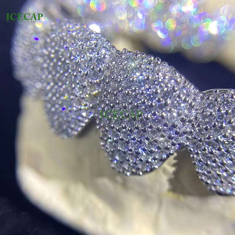 Bust Down Teeth Grillz Iced Out Hip Hop S925 Silver D VVS Moissanite Deep Perm Diamond Rapper Custom Fine Jewelry Grillz
