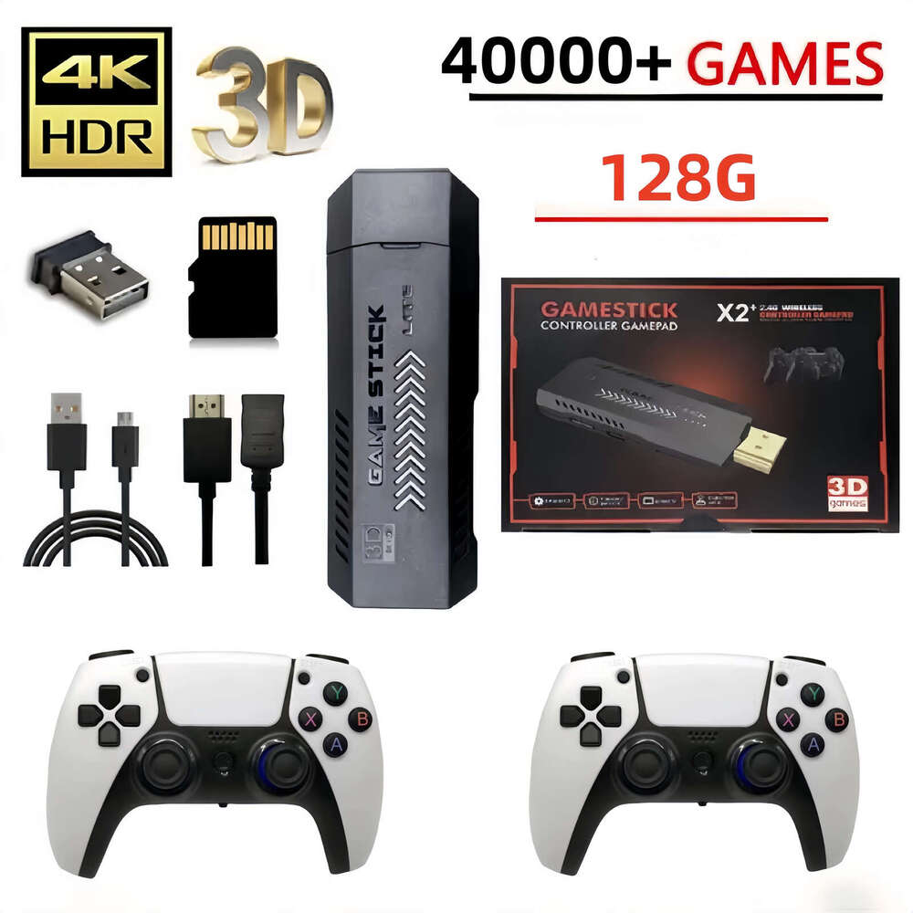 X2 Stick,Plug and Play Video Stick 40,000 Games,128G Retro Arcade Emulator Handheld Game Console 4K with Dual 2.4G Controllers