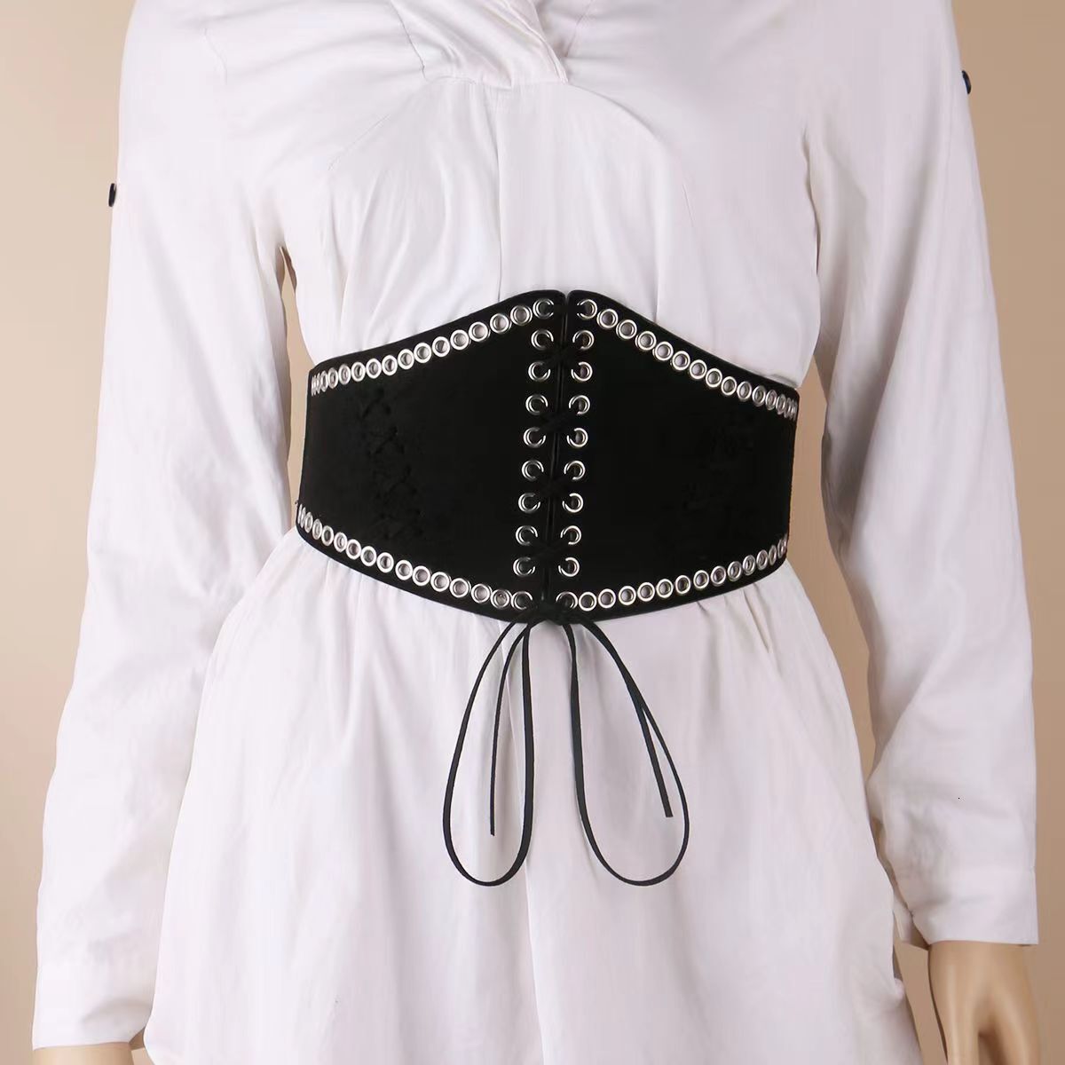 Lace up chest support waist seal, women's decorative dress, fashionable outerwear, elastic waistband, plus size wide waistband