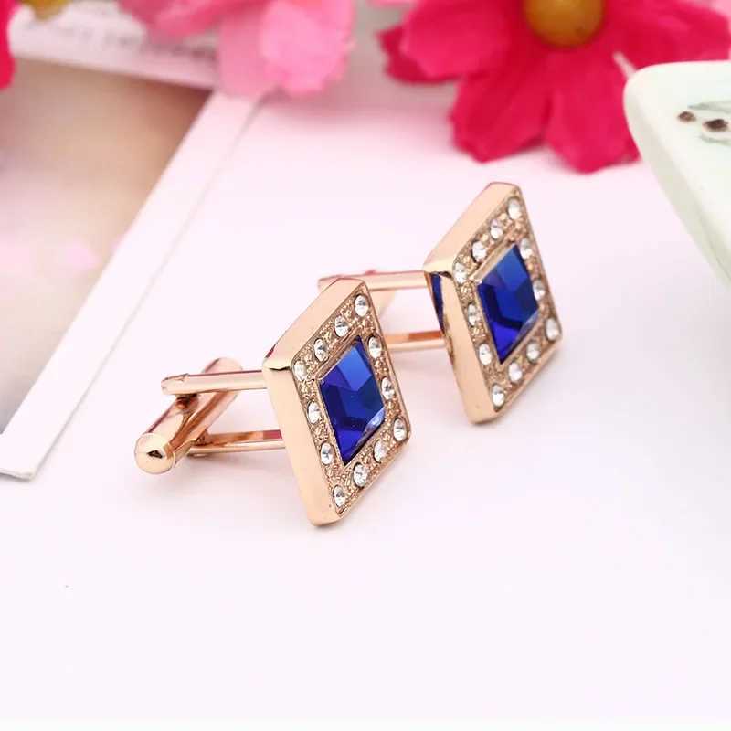 Square blue crystal cufflinks fashion accessories French style womens clothing decoration accessoriesT250412