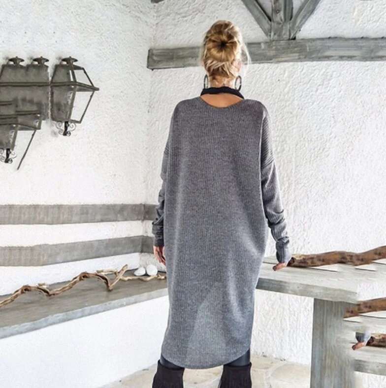 New Autumn Winter Women's O-Neck Irregular Long Sleeve Casual Loose Holiday Midi Dress 2025 Female Dresses