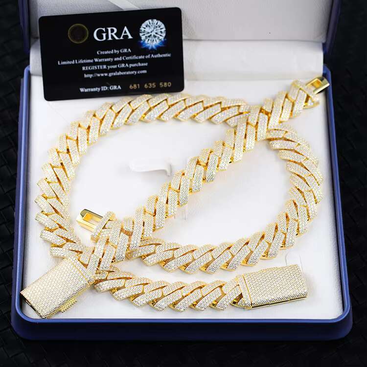 3 Rows 15mm 20 mm Wide Hip Hop Cuban Link Chain GRA Moissanite 925 Sterling Silver Gold Plate Fine Jewelry Necklaces Bracelets