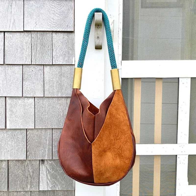 Luxury Design Womens Handbag 2025 New Vintage High Quality Splicing Personalized Rope Weaving ShouldersXJ250412