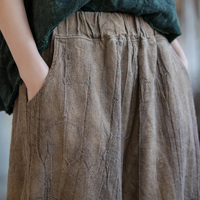 Elegant Womens Cotton Linen Baggy Cargo Pants Vintage Elastic Waist Yoga Trousers Loose Casual Long Wide Leg Oversize Clothes 250411