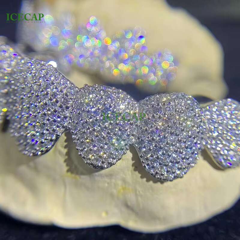 Bust Down Teeth Grillz Iced Out Hip Hop S925 Silver D VVS Moissanite Deep Perm Diamond Rapper Custom Fine Jewelry Grillz