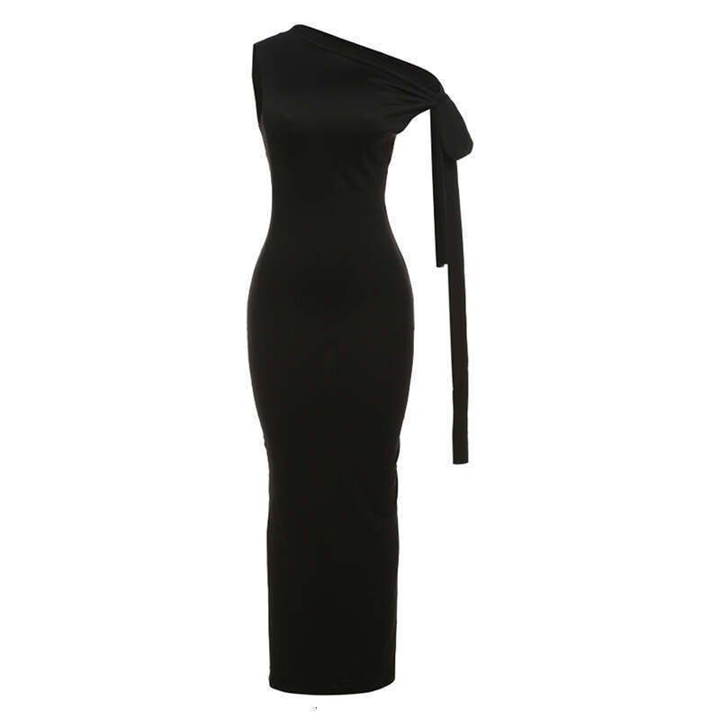 Women's Wear Spring/Summer Women's New Solid Color Casual Sexy Oblique Shoulder Comfortable Slim Fit Sleeveless Wrapped Hip Dress