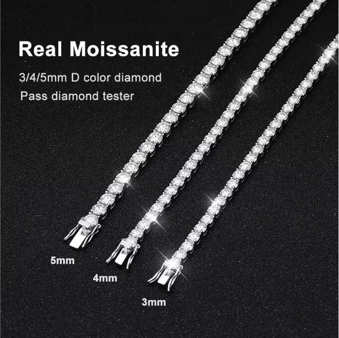 Custom 925 Silver 3 4 5 mm Iced Out Gra Certified Lab Grown Diamond Moissanite Bracelet Tennis Chain Men Women Fine Jewelry