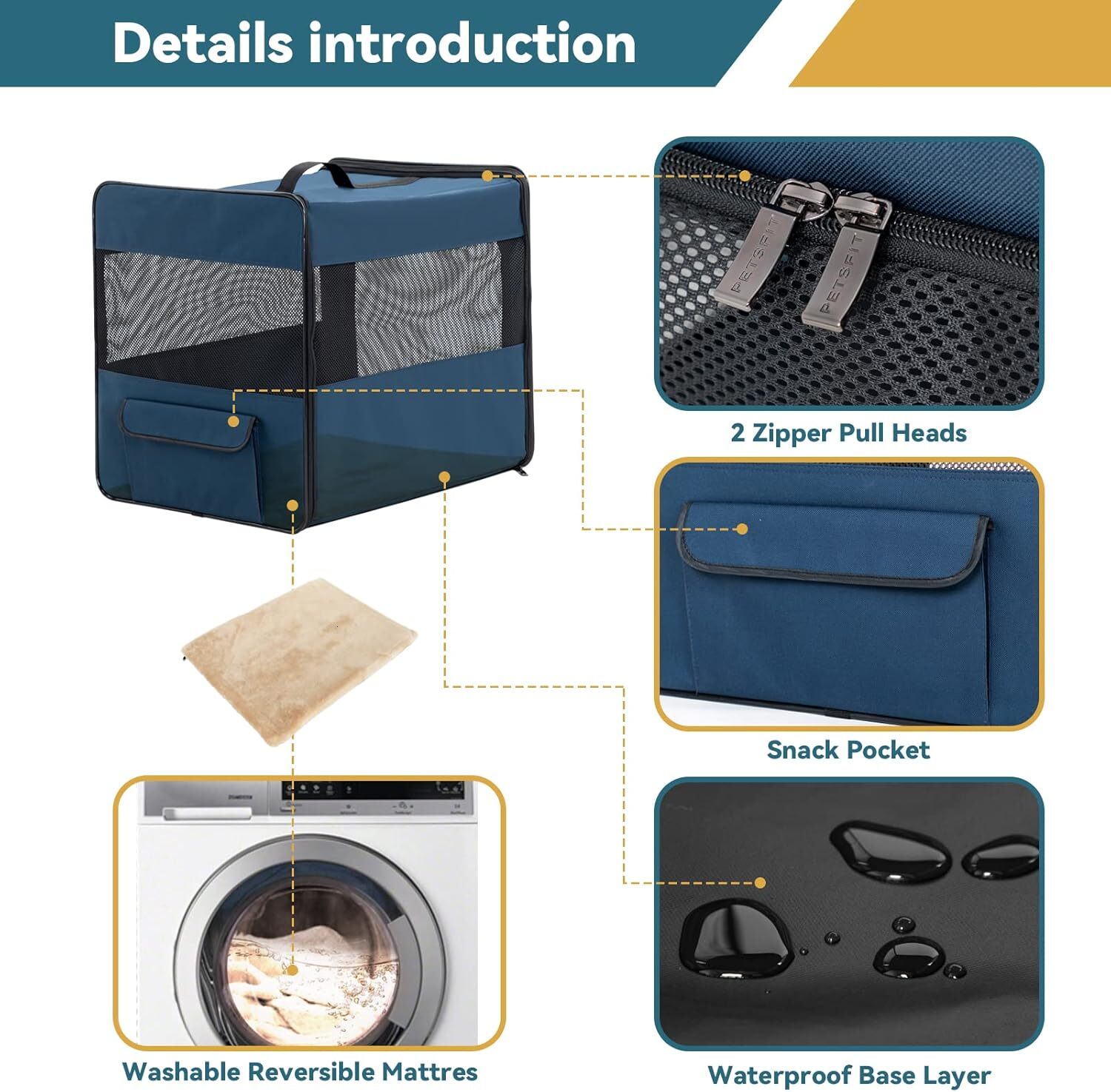 PETSFIT portable dog case, dog travel case -31 inches with thick padding, easy to fold, sturdy and portable, perfect for travel, foldable dog cage nav