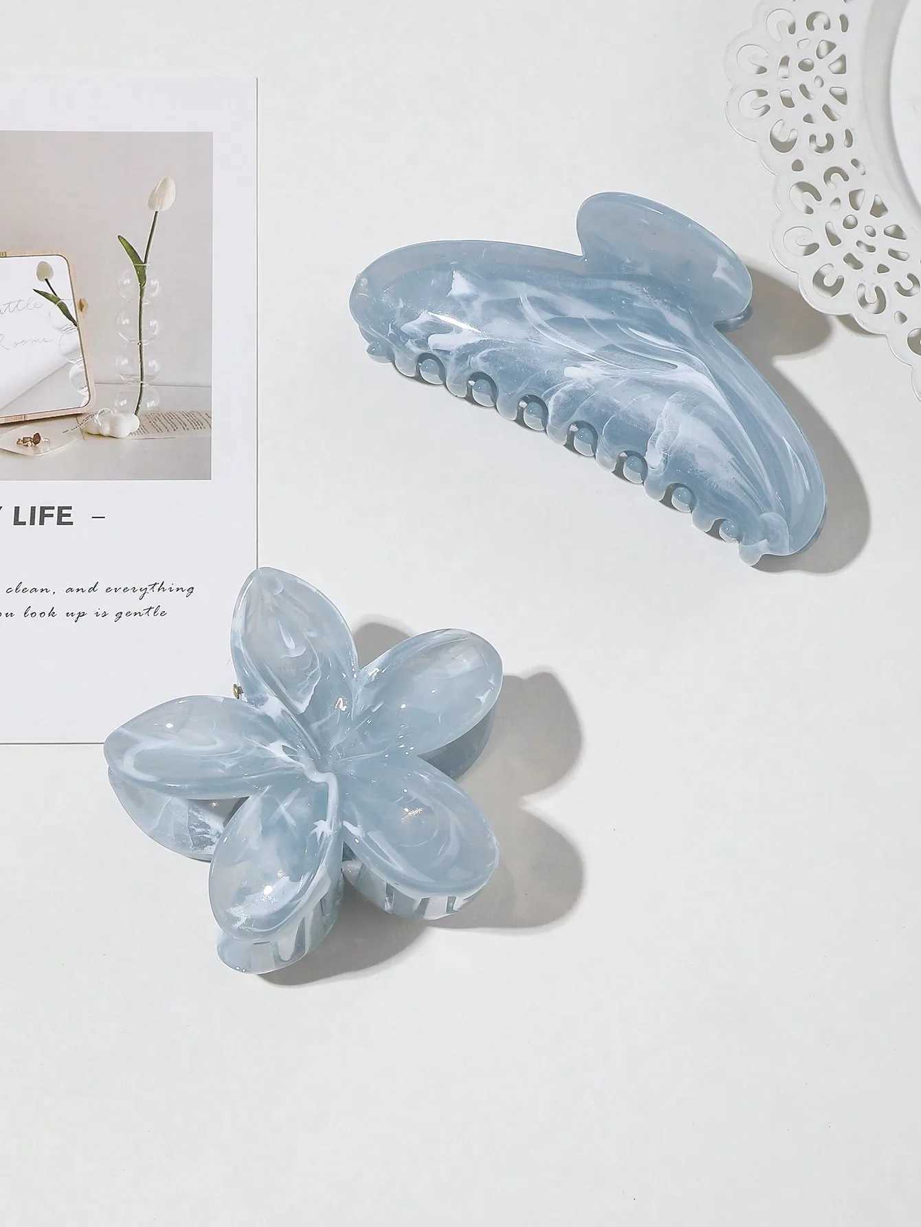 2 pieces/set of fashionable ocean blue vinegar plum hair clips suitable for women girls parties ponytails hair accessories Y2504012