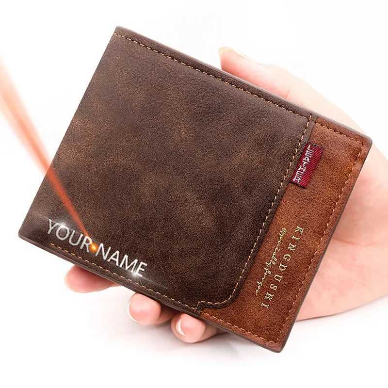 Free name carving new mens short wallet high-quality classic card clip simple mens wallet zipper coin pocket mens wallet Z250411