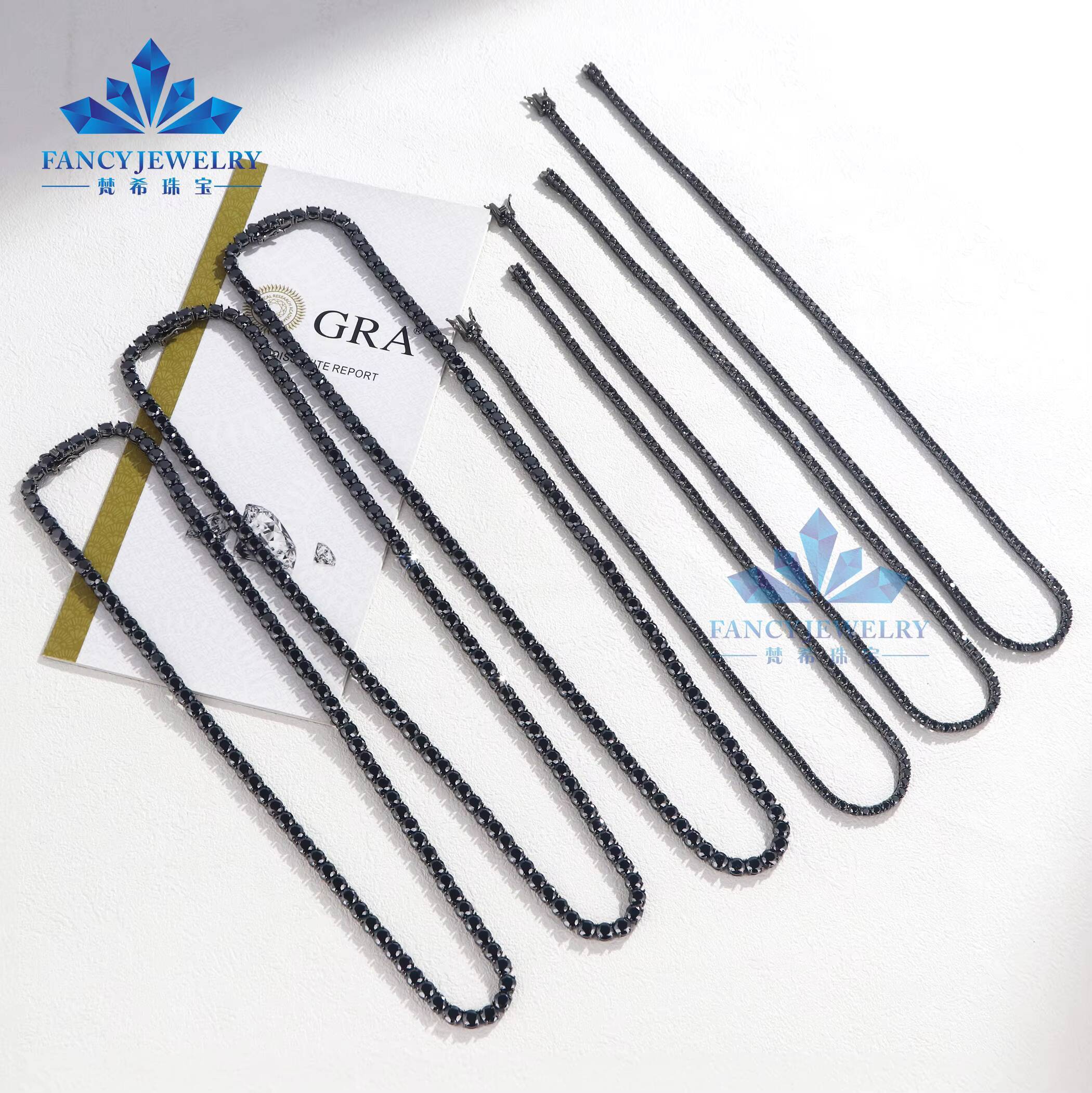 2MM 3MM 4MM 5MM 65MM S925 Silver Black Moissanite Chain Rhodium Plated Women Men Link Chain Moissanite Tennis Chain