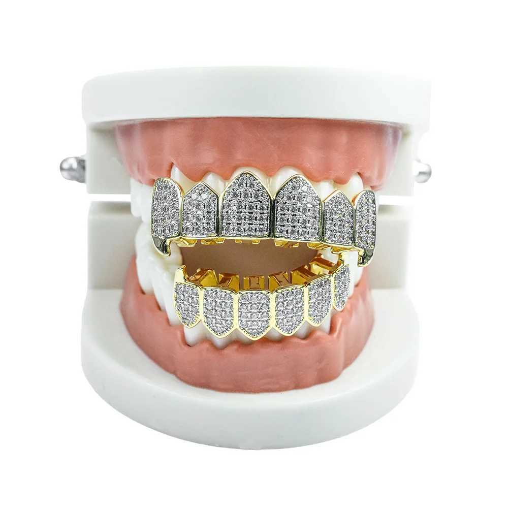 YONGX 6/6 Ice Out CZ Stone Teeth Grill Suitable for Women Hip Hop Shining Zircon Teeth Hat Bracket Jewelry Bottom W250412
