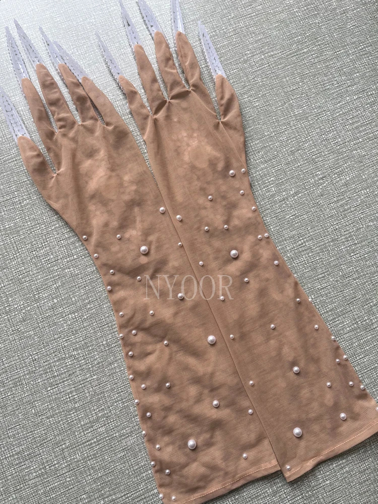 White Pearls Women Gloves Evening Party Club Wear Drag Queen Show Sing Dance Stage Performance Costume Poshoot Gloves 250408