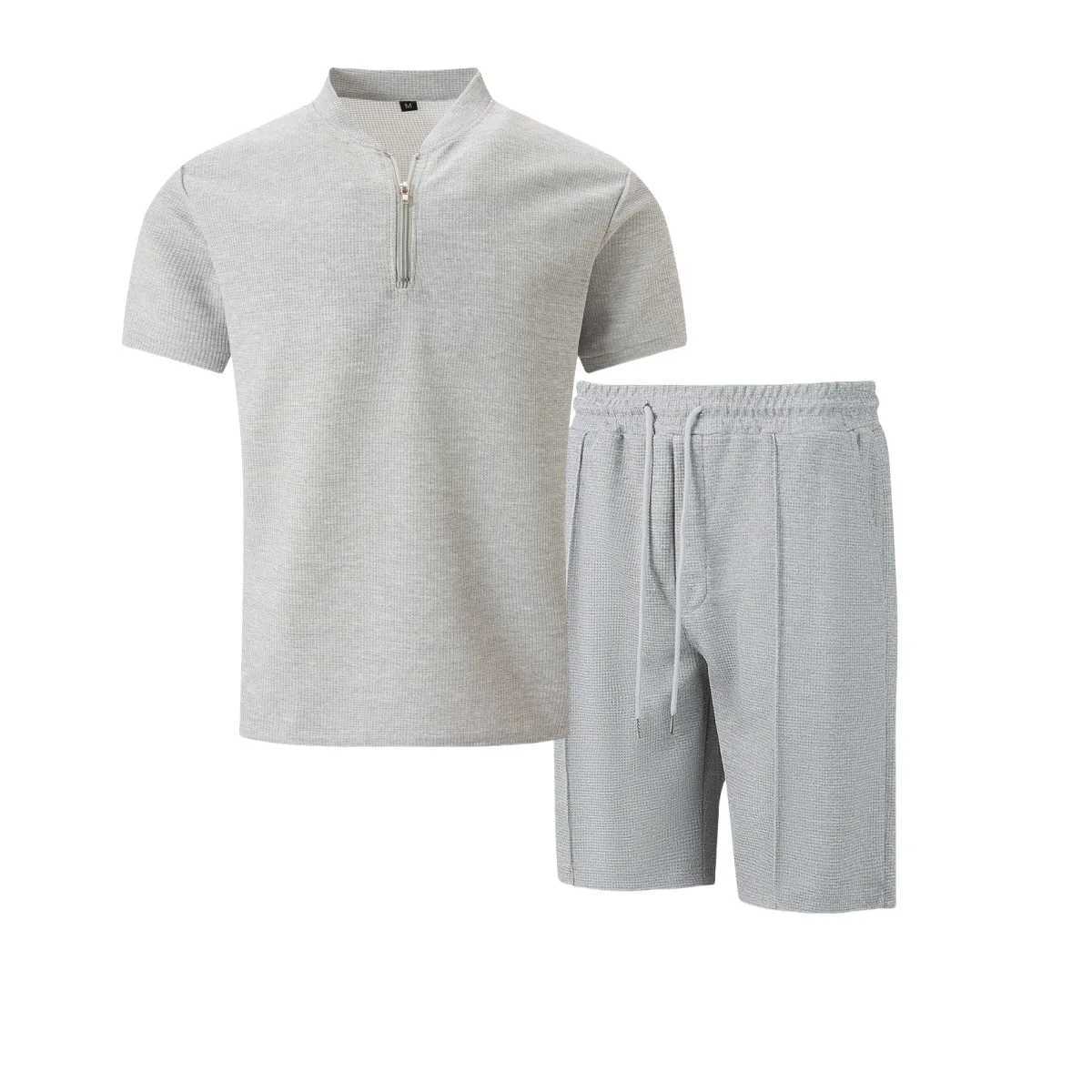 Summer mens casual sportswear with fashionable zipper high-quality mens short sleeved two-piece outdoor sports pants setXJ250412