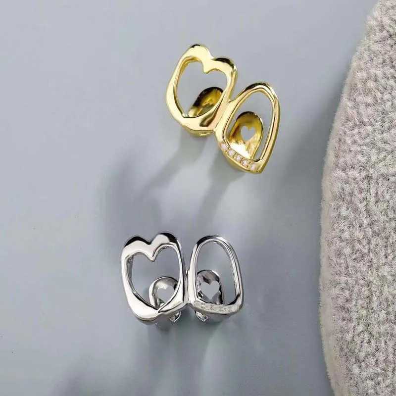Fashionable double hollow zircon tooth cap suitable for women punk hip-hop smooth celebrities personalities dental grills couple jewelry W250412