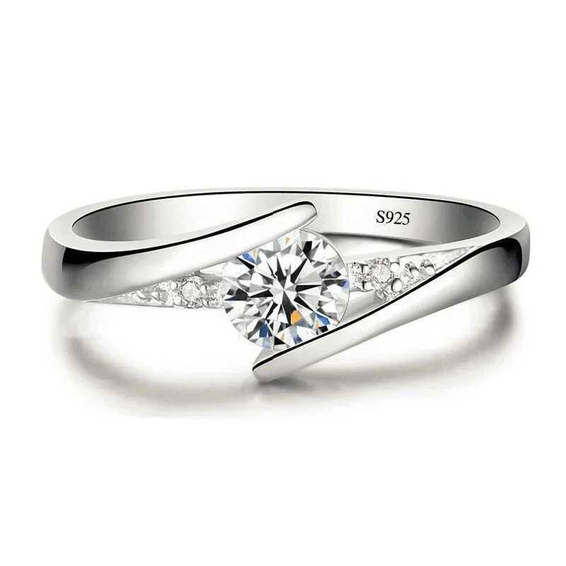 2024 Cute Womens Small Round Zircon Ring Vintage Silver Wedding Jewelry Promise Crystal Engagement RingXJ250412