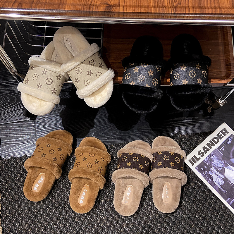 Free Shipping Winter Keep Warm Cotton Slippers for Women Luxury Designer Shoes brown beige black khaki