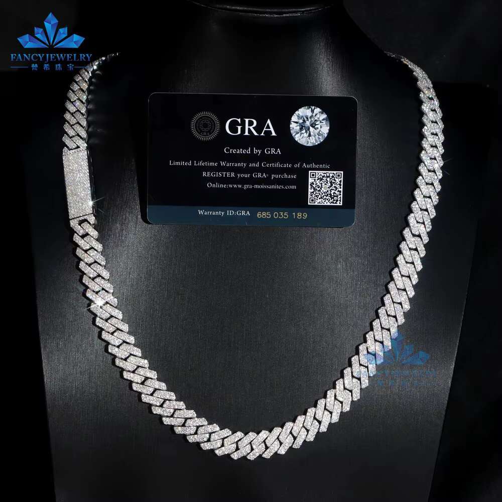 Popular Mossanite Cuban Chain for Men 1row 2rows 8mm-12mm Width Hip Hop Necklace Jewelry 925 Solid Silver Chain Necklace