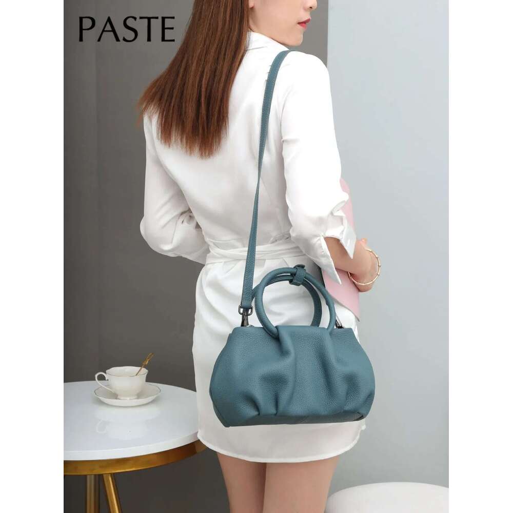 2024 New Design Blue Circle Top-Handle Handbag 100% Genuine Leather Women Shoulder Bag 29Cm High Quality Classic Tote Pink #6699