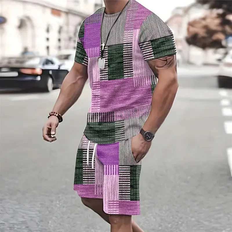 Mens patch work 3D printing short sleeved summer outdoor sportswear casual and fashionable two sets of sportswear absorbent and comfortableXJ250412