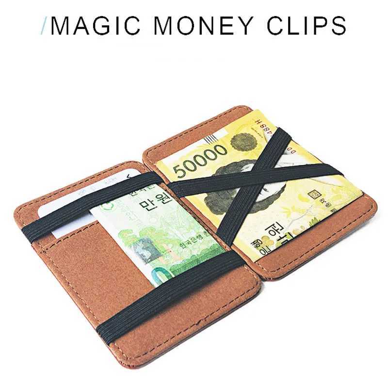 New fashion ultra-thin mens leather magic wallet Korean designer card holder womens small cash clip Bilfold mens wallet Z250411