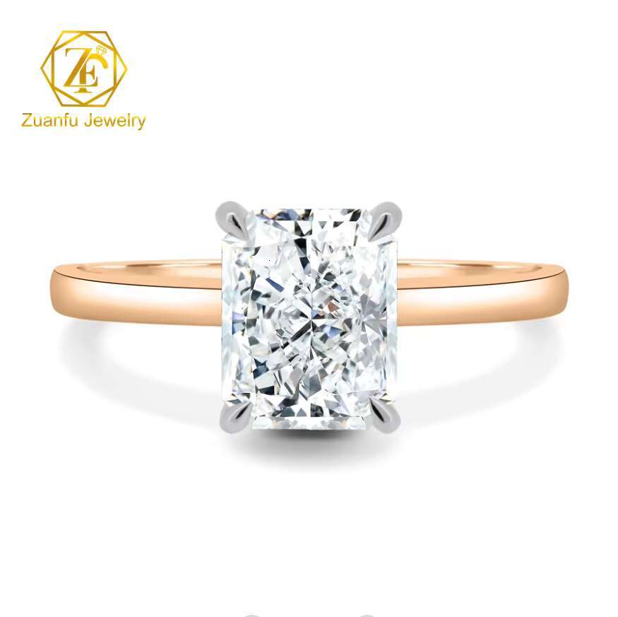 ZUANFO Fine Jewelry Elegant 14k Gold Purity Ring Women Girls Lab Created Diamond 2ct Radiant Cut Moissanite Wedding Ring
