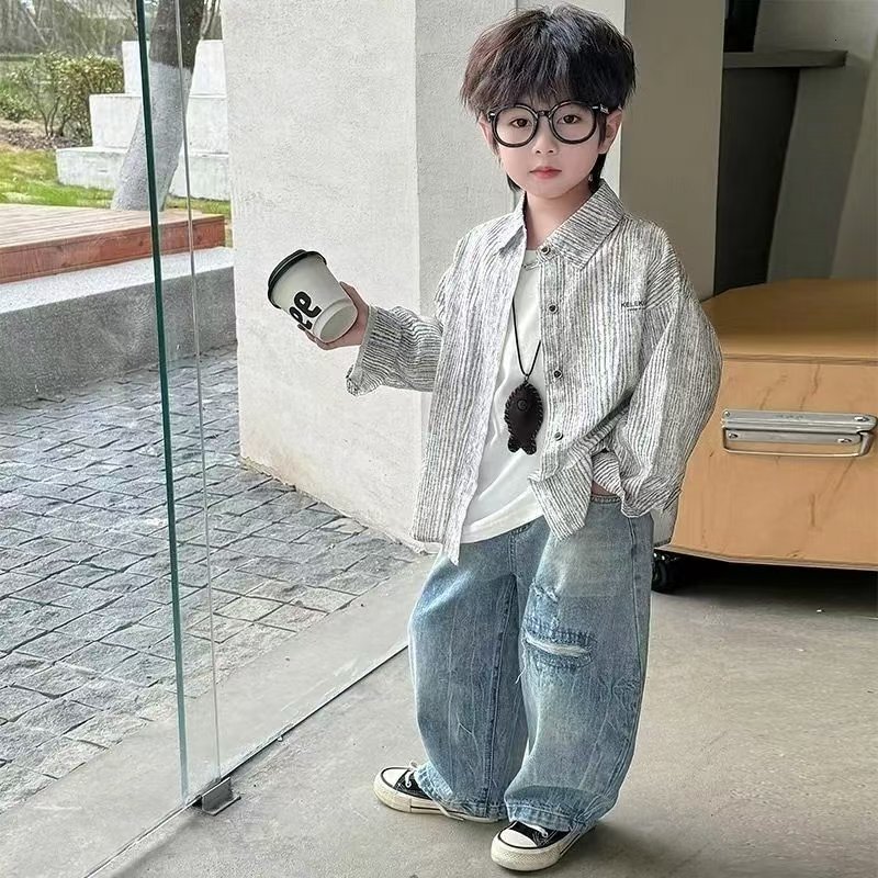 Ddmyshoesvip Boys And Autumn Western Style Loose New Early Spring Striped Shirt Thin Coat