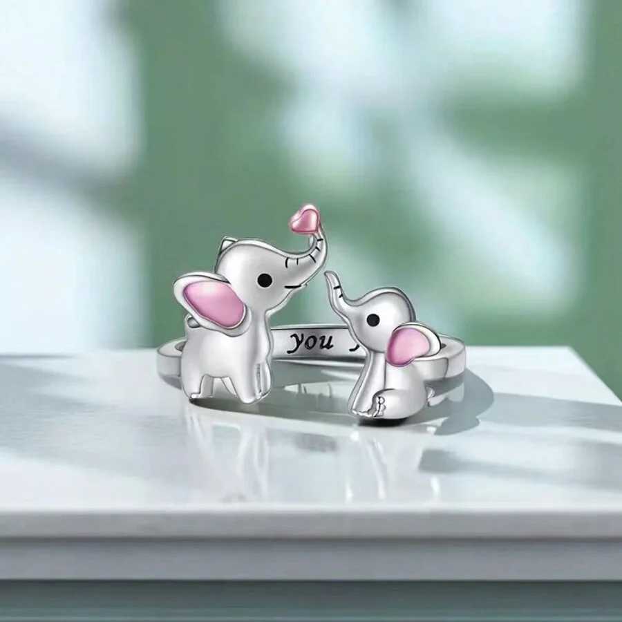 1 European and American style elephant and heart-shaped adjustable couple ring a gift for girlfriends on datesXJ250412
