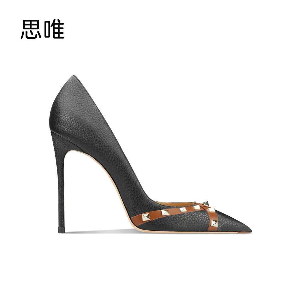 for women women's shoes 2024 Star Style Fashion Leather Pumps Brand Rivets High Heels Shoes Sexy Party Pointed Toe