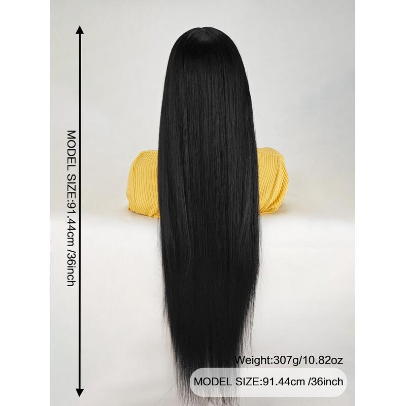 36 Inch Length Yaki Straight Front Synthetic Middle Parting HD Clear Glueless Lace Heat Resistant Fiber Pre-Plucked Haire with Baby Hair Wig for Women