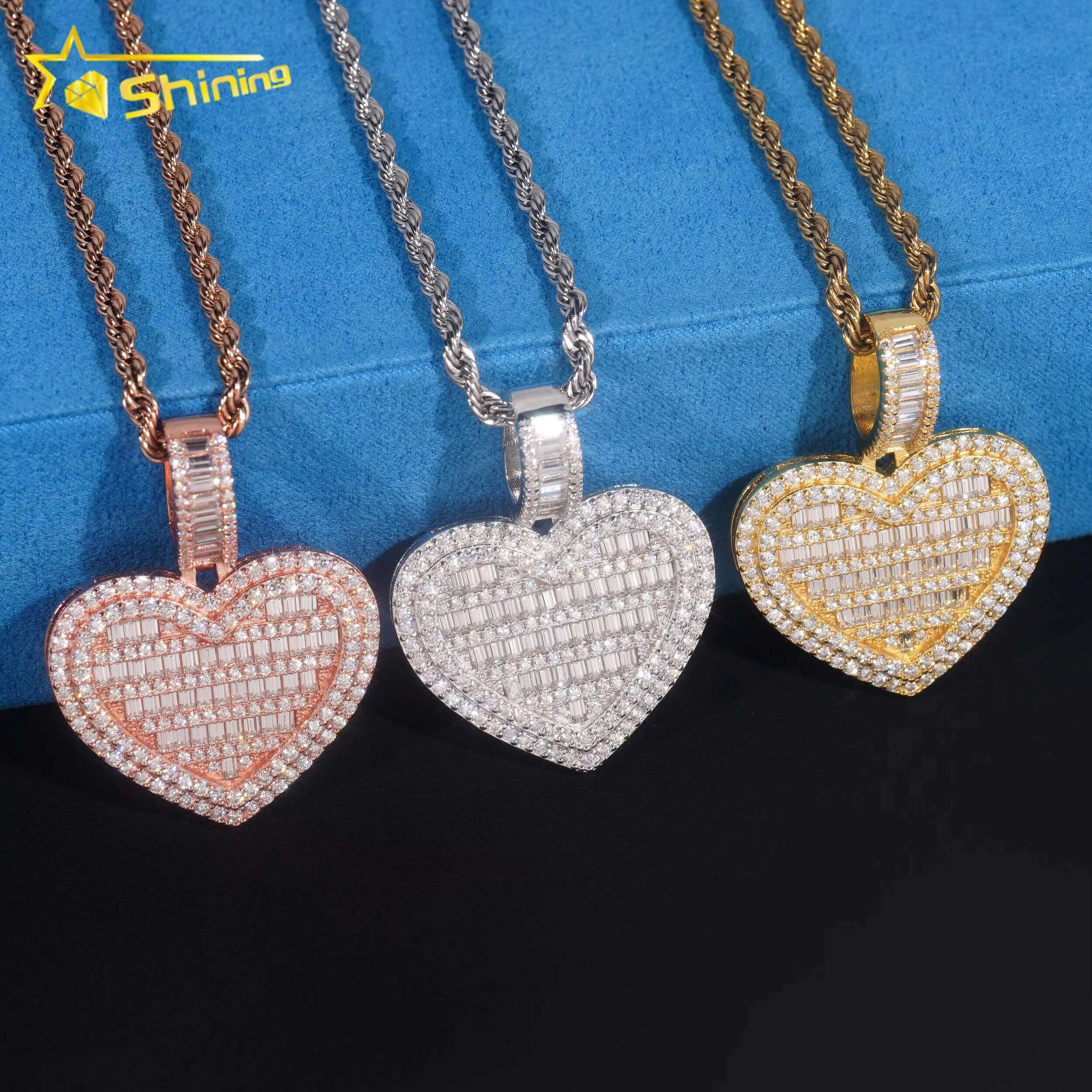 Promotion Pass Diamond Tester 925 Sterling Silver Gold Plated Custom Made Iced Out Hip Hop Heart Baguette Moissanite Pendant