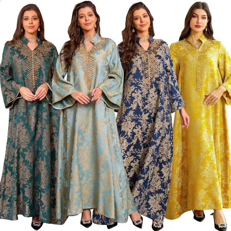 Eid al Fitr womens Abaya beaded collar Jalabiya Moroccan party dress Abayas Kaftan Vestidos Arabic long 250411