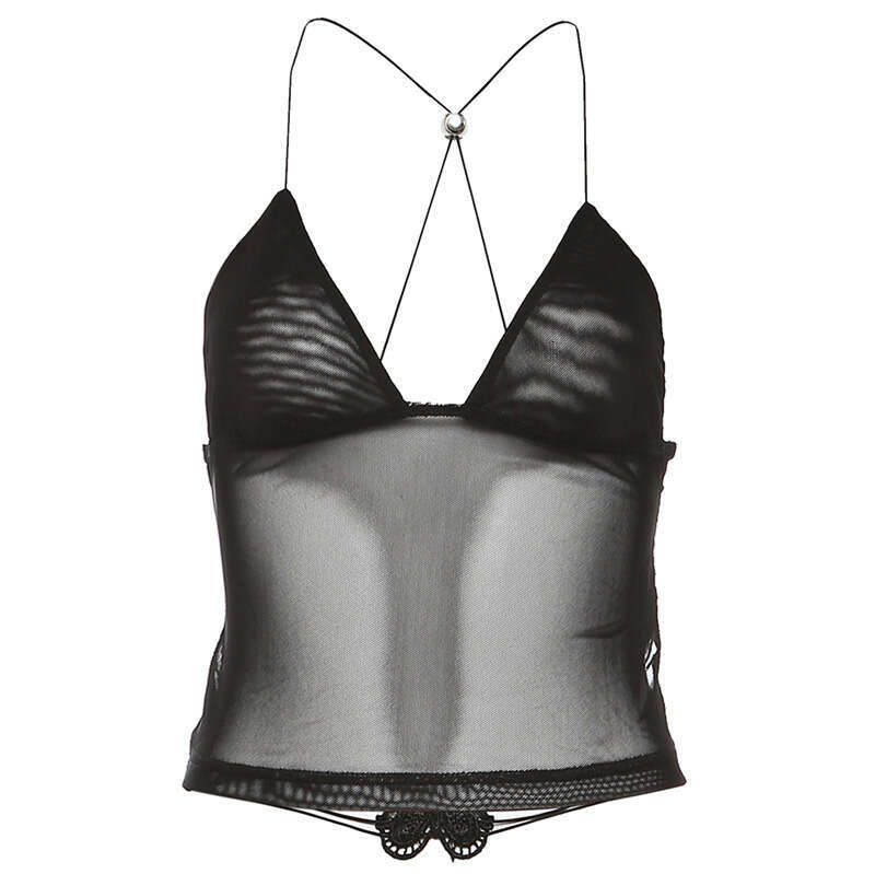 Women's Wear Women's Spring/Summer New Sexy Spicy Girl Style Butterfly Tie Up Mesh Open Back Tight Inner Layup Small Sling