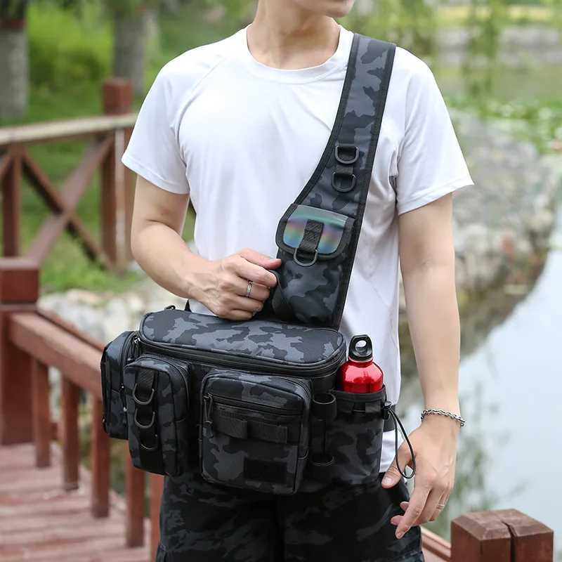 Fishing Bag Shoulder Multifunctional Fishing Waist Pack Lever 600D Nylon Multi Pocket Waterproof Outdoor Sports Riding Lure Bag Z250411